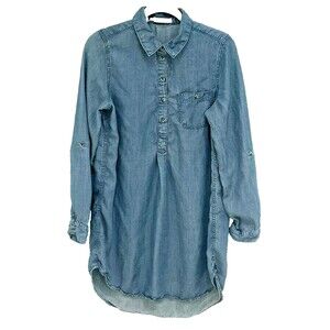 CUPID'S DIARY Women's Tunic Blue Chambray Long Sleeve Roll Tab Pocket XL EUC